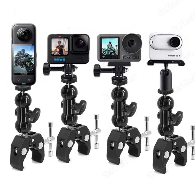 Motorcycle Crab Clamp Handlebar Fixed Mount Holder For GoPro 13 12 11 10 9 Insta 360 X4 X5 DJI Pocket 3 Aluminum Holder Bracket - imagen 2