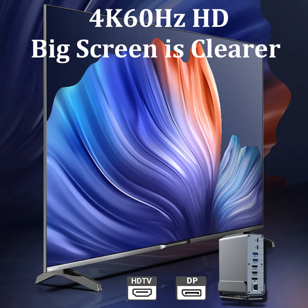 Estación de acoplamiento USB C 15 en 1, concentrador Vertical de 4K60Hz con Triple Monitor, RJ45 1000M, USB 3,0/2,0, PD100W, SD/TF, Audio 3,5 para Macbook - imagen 4