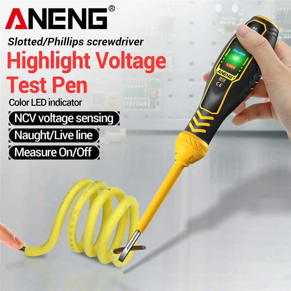 ANENG B18 pluma de prueba de voltaje resaltado palabra/destornillador cruzado multifuncional NCV voltaje inducción electricista probador pluma herramientas - imagen 3