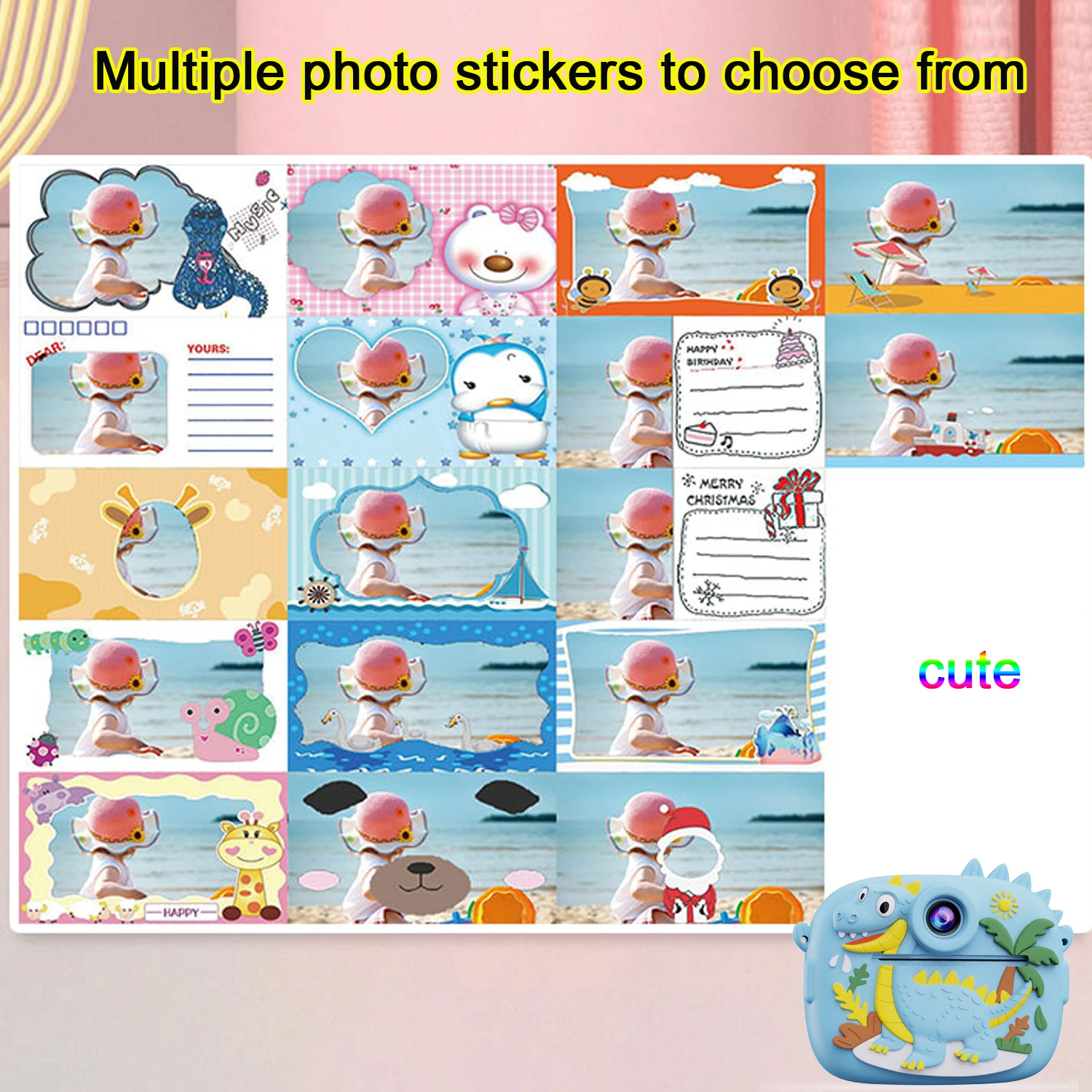 Cámara de impresión instantánea con forma de pequeño dinosaurio, tarjeta de memoria de 32GB, cámara Dual HD de 1080P, impresión instantánea con 3 rollos de papel de impresora - imagen 4