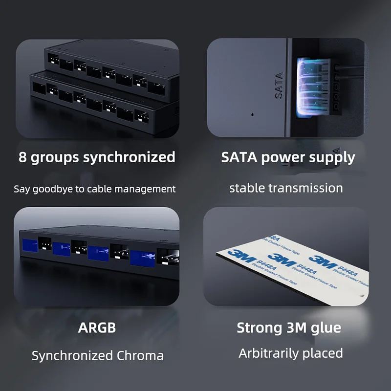 ID-COOLING 1 a 8 PWM y ARGB Hub Splitter 4 pines PWM 3 pines adaptador ARGB direccionable concentrador de interfaz SATA para ventilador con cubierta - imagen 5