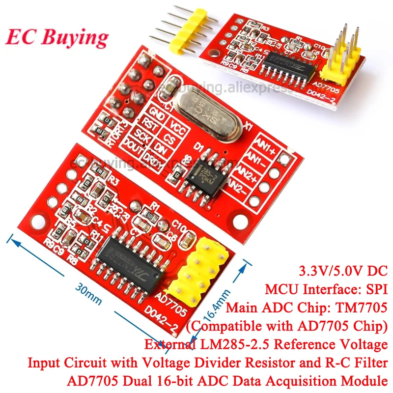 AD7705 Módulo de adquisición de datos ADC dual de 16 bits TM7711 de 24 bits ganancia de entrada programable SPI TM7705 convertidor analógico a digital - imagen 2