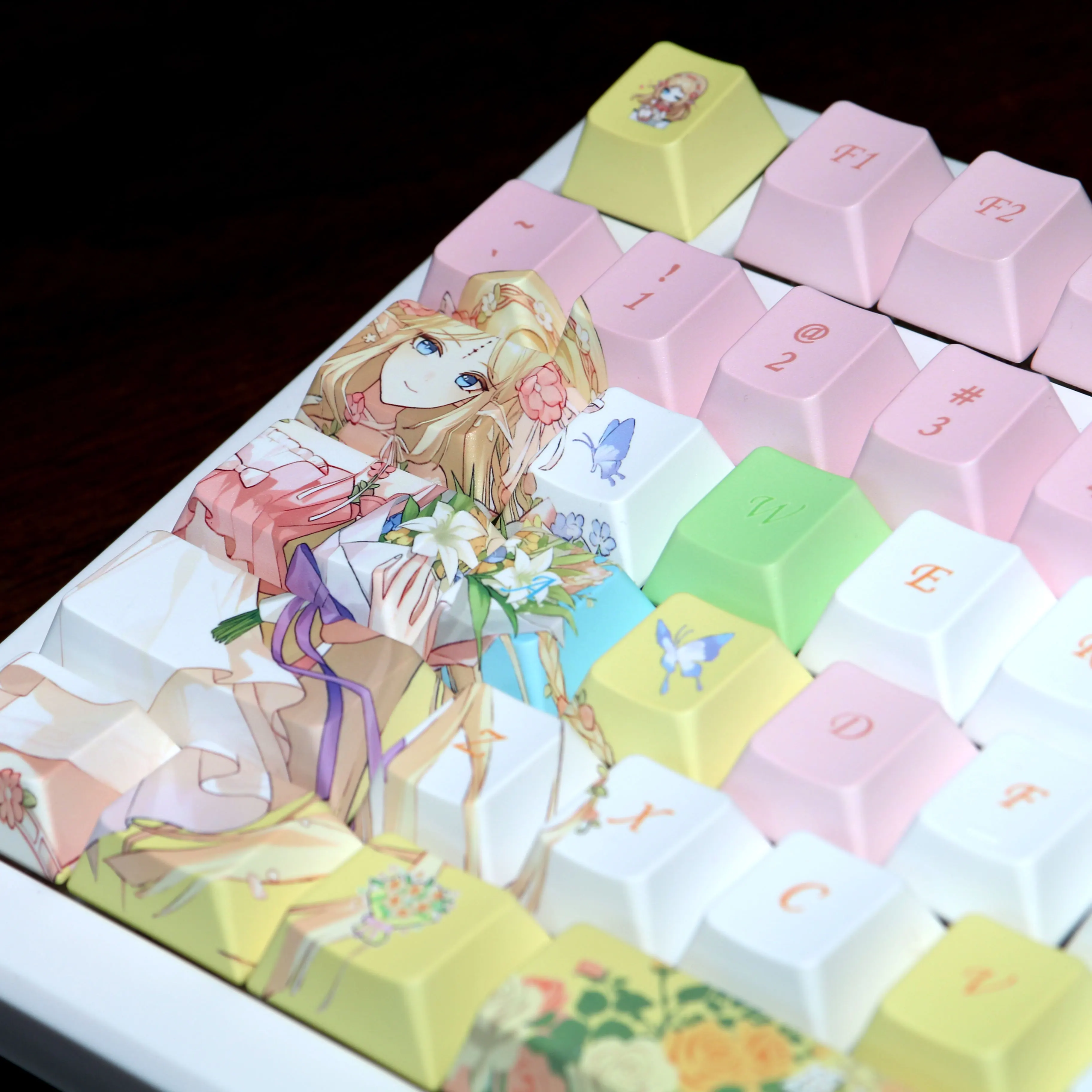 Anime Keycap Wuthering Waves lindo Katisia Keycap PBT DYE 5-Sub-Cherry Keycaps dibujos animados Gaming Cartethyia Key Cap para 104 108 - imagen 2