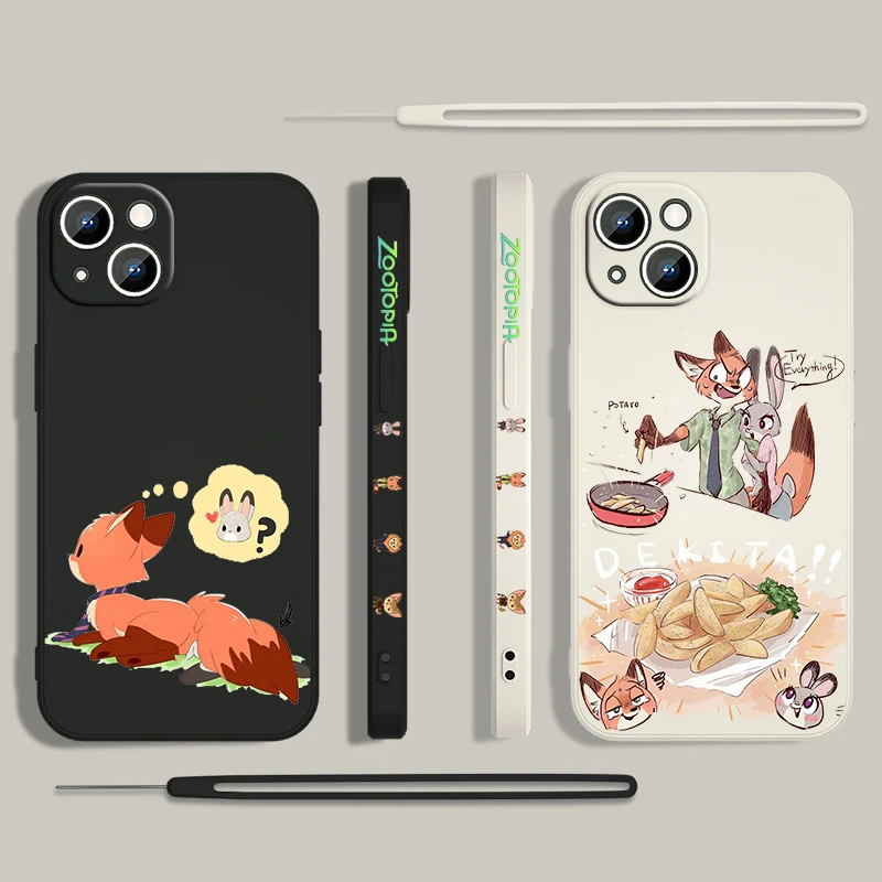 Nick Wilde funda de teléfono Judy Hopps para Apple iPhone, 15, 14, 13, 12, 11 Pro Max Plus, 8, 7 SE, funda líquida con Capa de cuerda izquierda - imagen 5