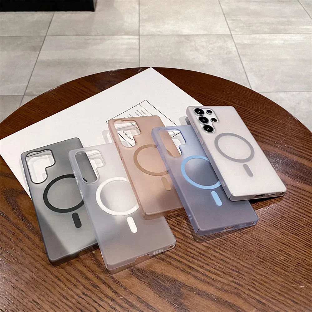 Funda de carga inalámbrica Magsafe mate ultradelgada S25Ultra para Samsung S25 S24 S23 S22 S21 S20 FE Plus cubierta translúcida esmerilada - imagen 5