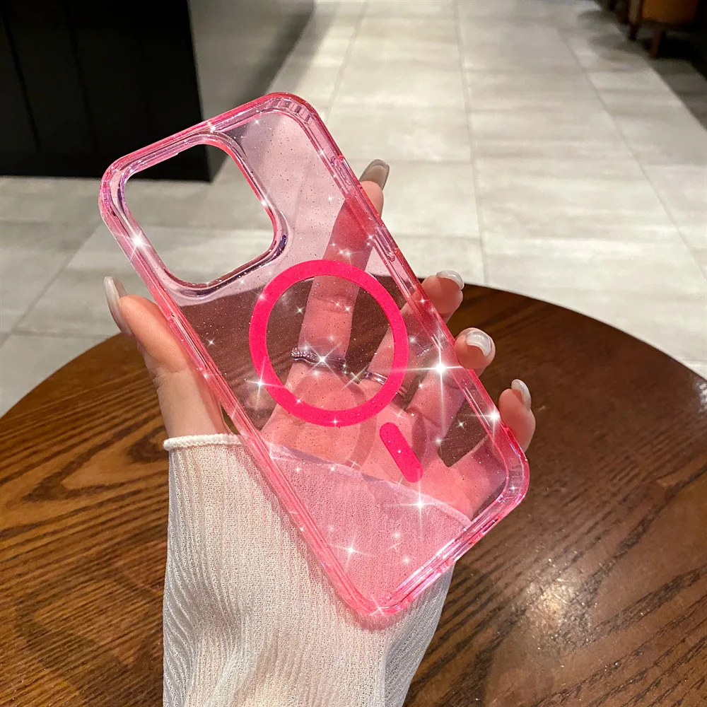 Funda magnética para iPhone 16 16E 15 14 13 12 Pro Max Plus, funda brillante estrellada transparente a prueba de golpes, Fundas para teléfono Mag-safe - imagen 5