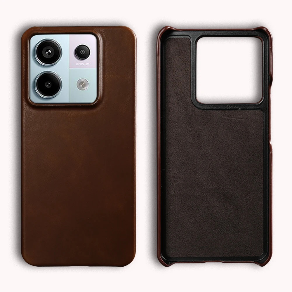 Funda de teléfono de cuero genuino con cera de aceite hecha a mano para Xiaomi Redmi Note 13Pro 5G Mi13 Pro Note12Pro Note11Pro fundas de teléfono Coque - imagen 3