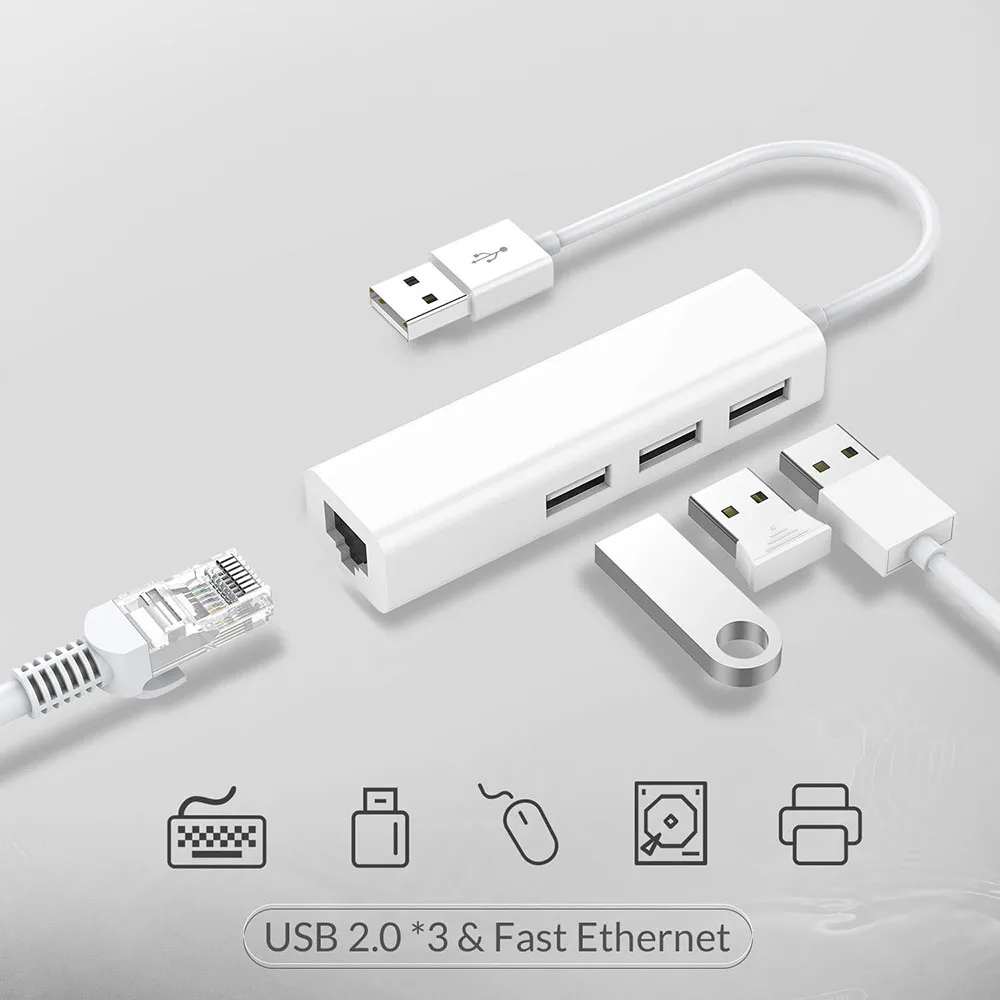 Tarjeta de red Ethernet USB, 3 puertos USB 2,0 de alta velocidad a RJ45, adaptador Ethernet 10/100, controlador gratuito, concentrador USB Lan para Macbook Win - imagen 2