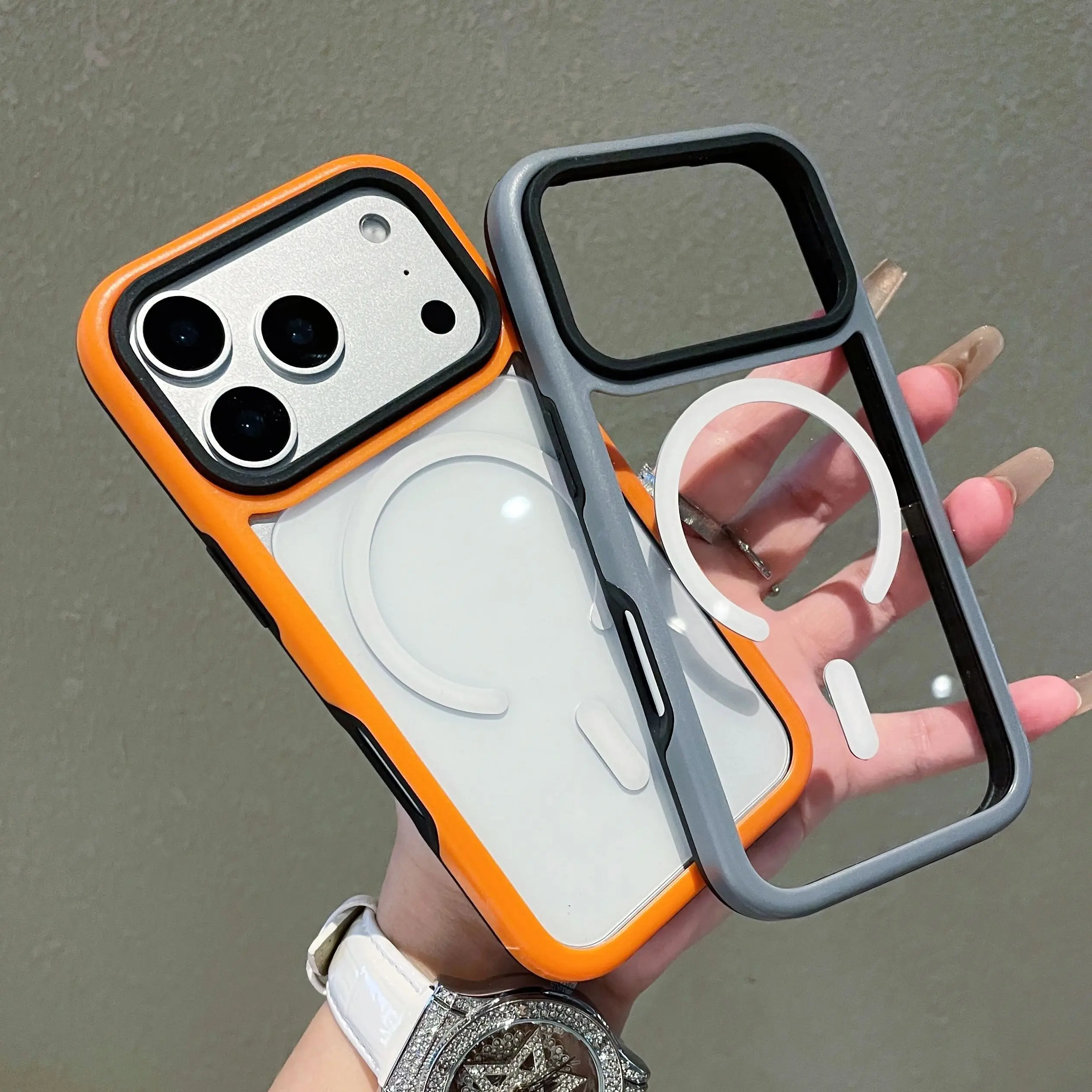 Funda magnética para teléfono Magsafe Armor de doble Color para iPhone 17 16 Plus 15 14 13 12 11 Pro Max, funda trasera dura transparente a prueba de golpes - imagen 3