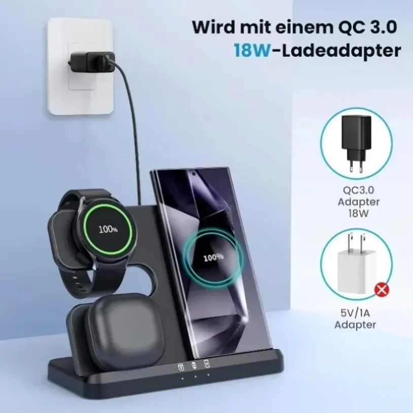 Soporte de cargador inalámbrico 3 en 1 para Samsung S25-S21 Z Fold 5 4 3 S24 S23 Galaxy Watch 2-7 Active 2 auriculares Pro base de carga rápida - imagen 4