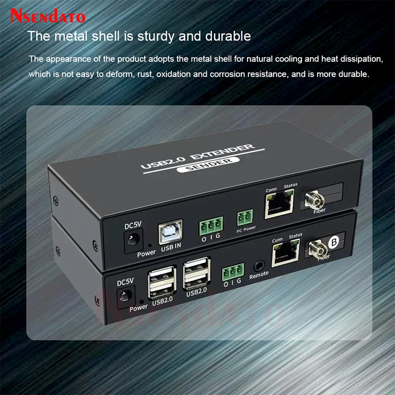 Extensor de fibra USB2.0 de 20KM sobre Cable CAT6, concentrador de extensión USB de 4 puertos RJ45, interruptor para compartir USB de 100m para teclado, ratón, PC y ordenador - imagen 5