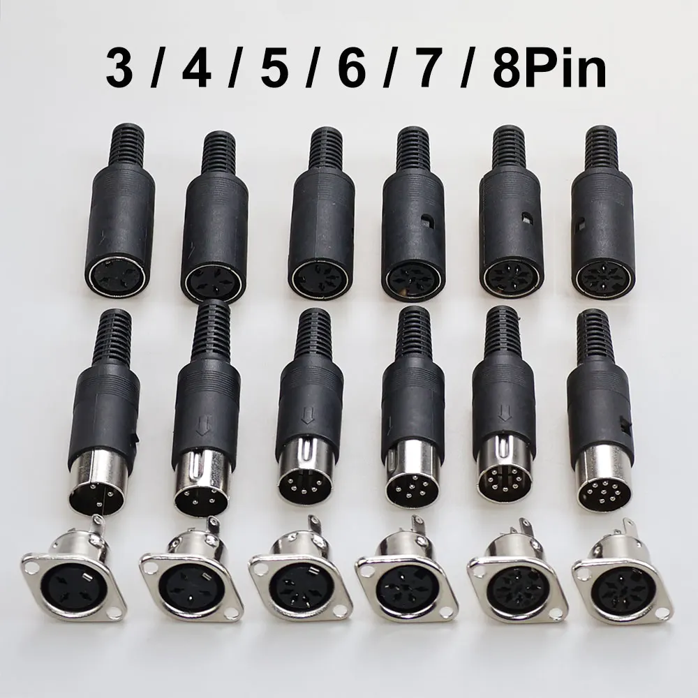 JCD 1-10 Uds adaptador de Audio DIN 3/4/5/6/7/8 Pin DIN macho hembra enchufe con mango de plástico conector de chasis de montaje en Panel - imagen 2