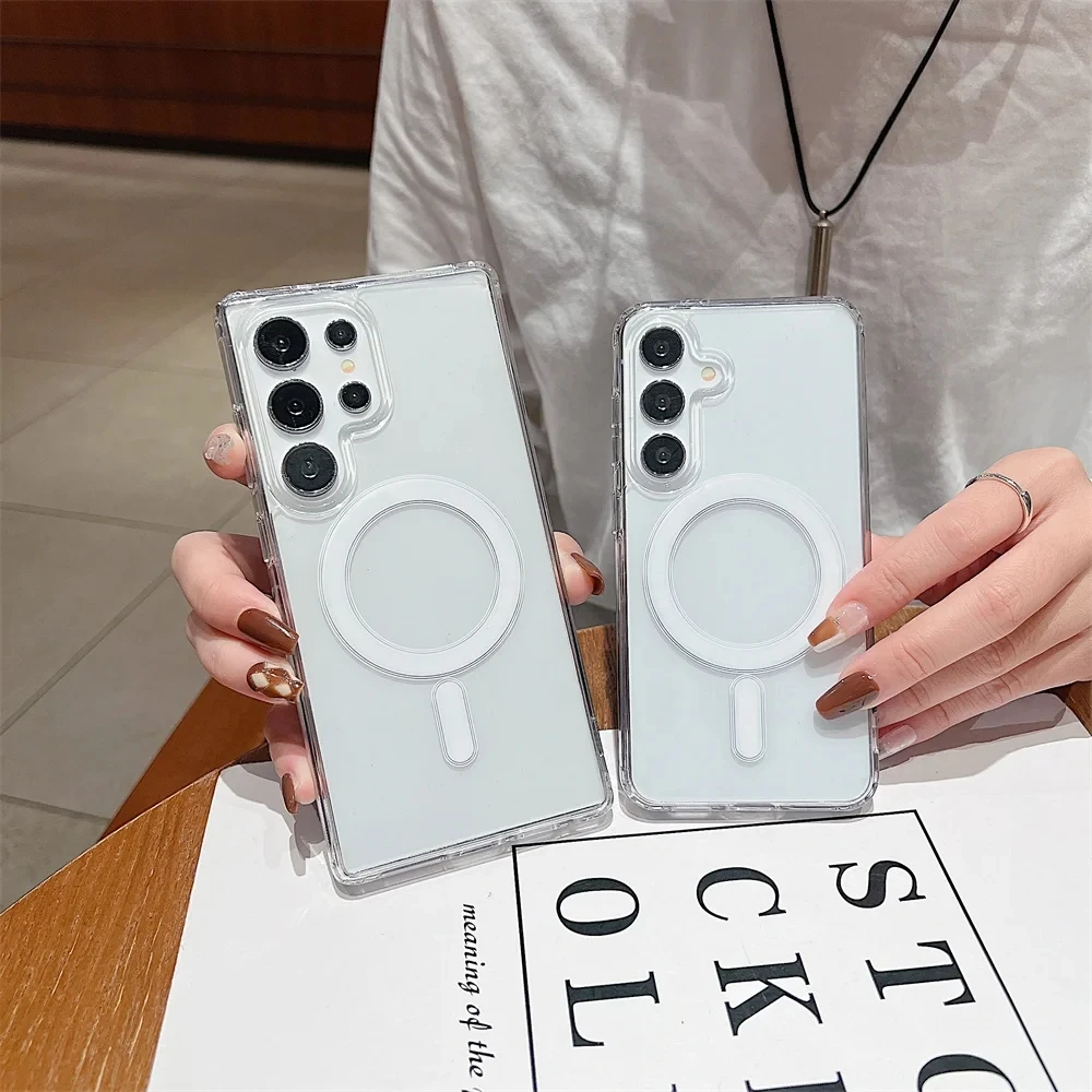 Funda magnética Original Magsafe para Samsung Galaxy S25 S24 S21FE S22 Plus S23 Ultra Plus, funda transparente a prueba de golpes con carga inalámbrica - imagen 3