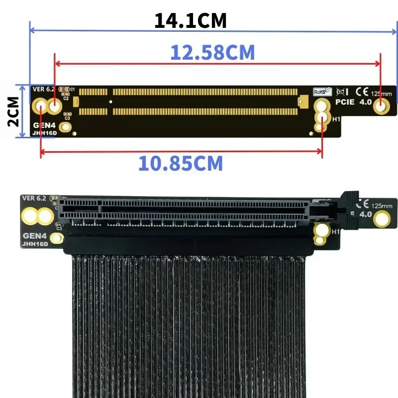 PCIE 4.0 X16 ángulo recto 270 grados para adaptador de cable de extensión de tarjeta gráfica 3090 Compatible con chasis PHANTEKS-217e NZXTh1 - imagen 4