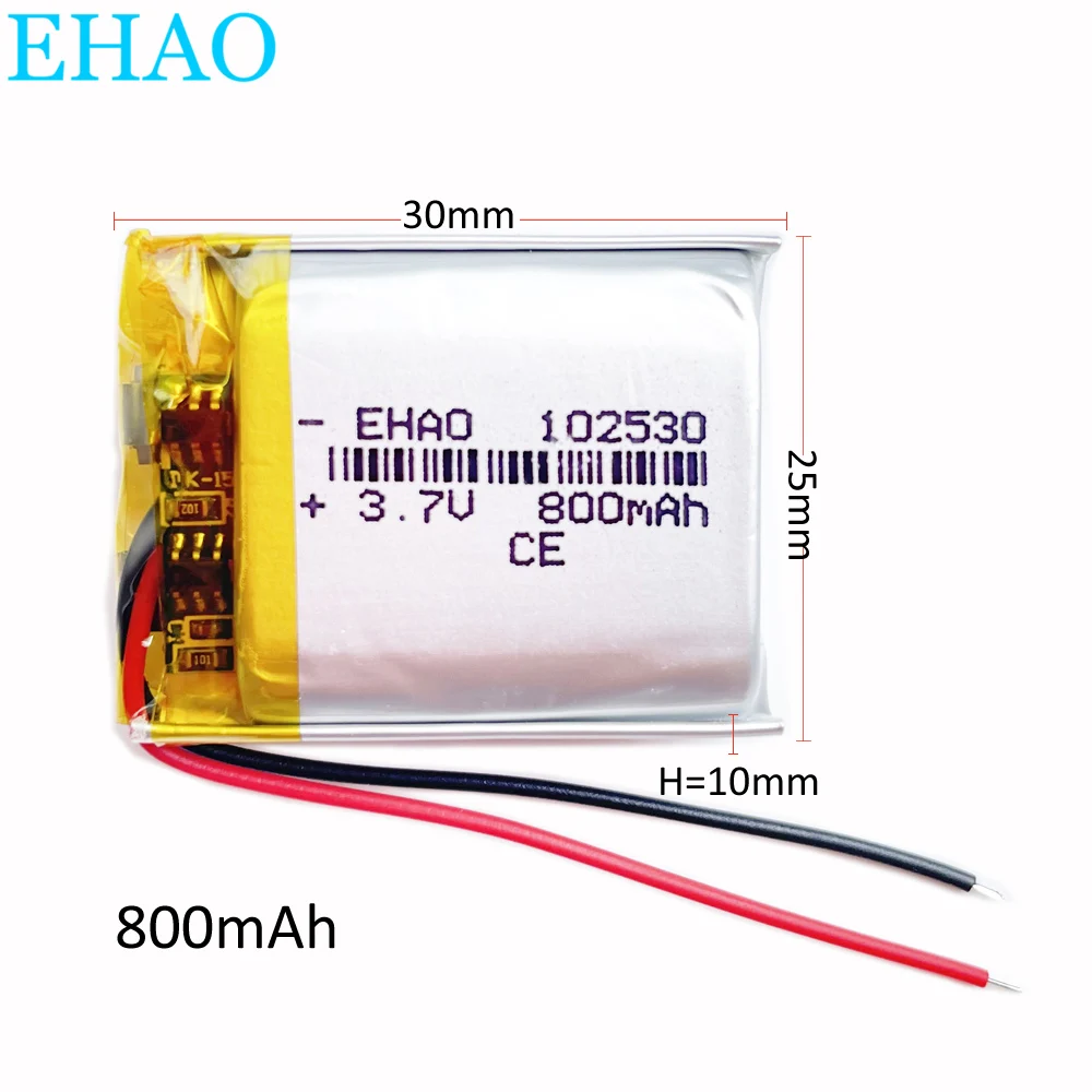Batería recargable LiPo 3,7 de 800 V, 102530 mAh, reemplazo de energía para Mp3, DVD PAD, GPS, teléfono móvil, masajeador de cámara, ratón con luz Led