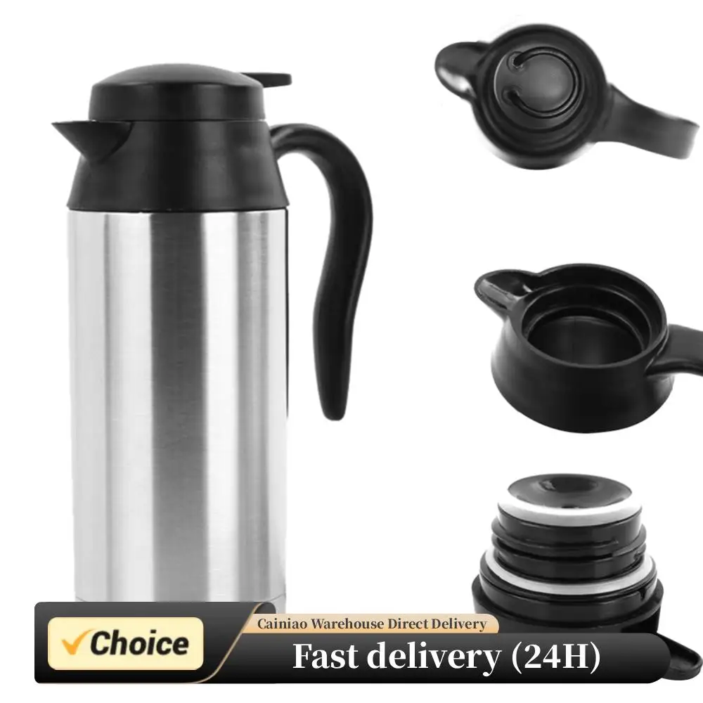 Tetera con taza calefactora eléctrica de 750ML, 12V/24V, botella calentadora de agua de acero inoxidable para té, café, viaje, coche, camión