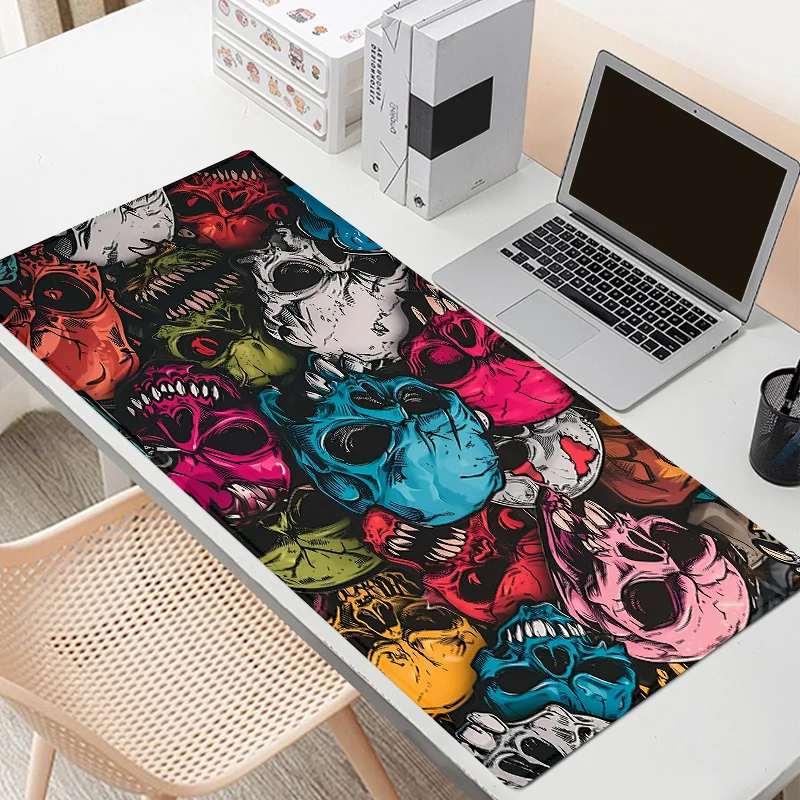 Alfombrilla de ratón colorida con calavera de terror Hippie, alfombrilla de escritorio grande de 900x400, accesorios de goma antideslizantes para juegos, alfombrilla de ratón de regalo para oficina y trabajo - imagen 2