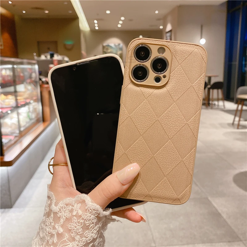 Funda a prueba de golpes con textura de cuero de lujo para iPhone, 14, 13, 12, 11 Pro Max, XR, X, XS, 7, 8 Plus, Mini SE, cubierta de protección de cámara completa suave - imagen 5