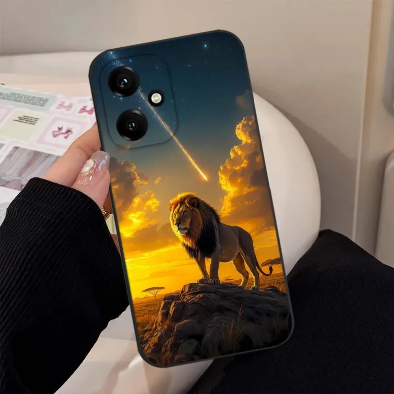 Estampado de León Animal para Huawei Honor 9X 9A 8A 8X 80 70 60 50 SE Lite Pro Plus Prime 5G funda de teléfono negra - imagen 3