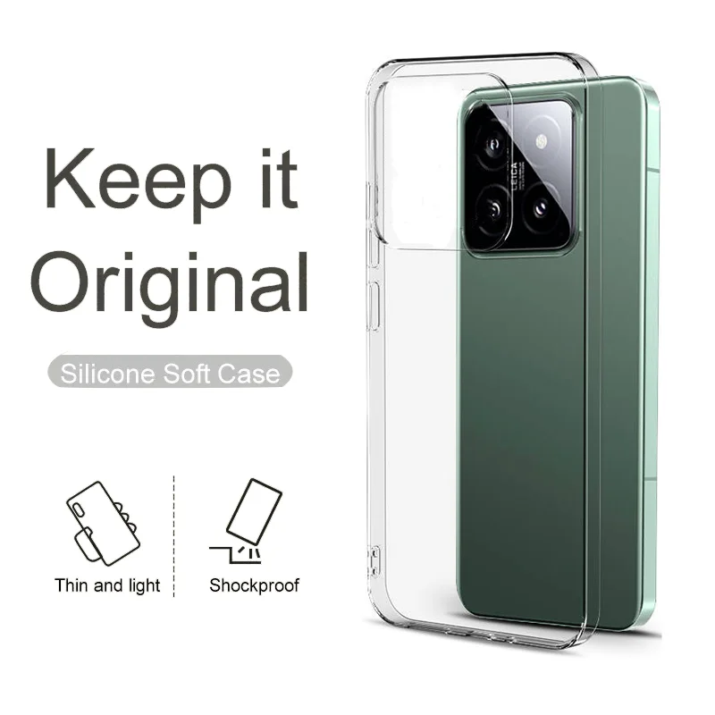 Funda ultrafina de silicona de Color sólido con almohadilla delgada, funda transparente suave para xiaomi 14 pro, funda trasera de cristal a prueba de golpes, funda exterior
