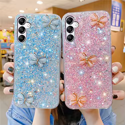 Funda con purpurina ostentosa de mariposa 3D para Samsung Galaxy A55 A35 A15 A05S A25 5G A24 A34 A54 A14 A13 A23 A33 A53 A12 A32 A52 A72