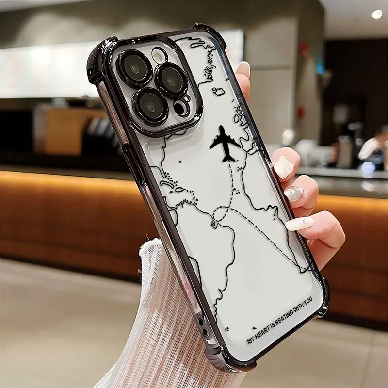 Funda chapada con diseño de ruta de avión inspirada en viajes para iPhone 16 15 14 13 12 11 Pro Max X XSMax 7 8 Plus cubierta de Airabag anticaída - imagen 4