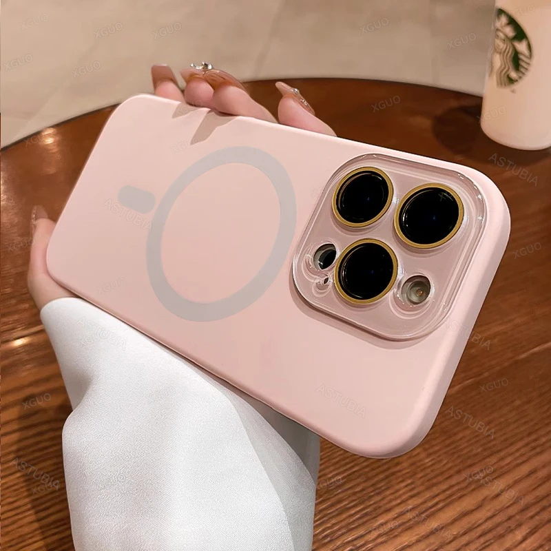 Funda magnética protectora de lente de cristal de silicona líquida a la moda para iPhone 16 15 14 13 11 Pro Max 16 Plus para funda suave Magsafe - imagen 5