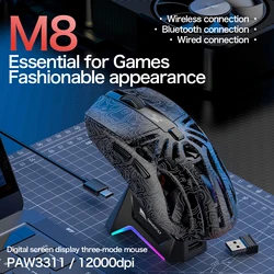 SMAILWOLF M8 Ratón Gaming Bluetooth PAW3311 de Triple Conexión