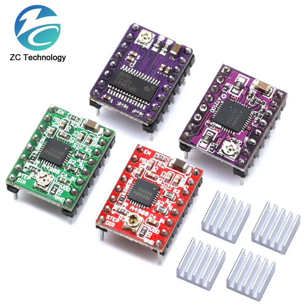 Piezas de impresora 3D StepStick A4988 DRV8825, controlador de Motor paso a paso con disipador de calor, rampas Reprap 1,4
