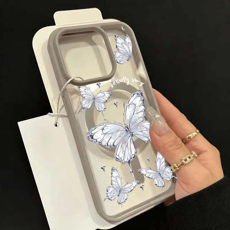 Para Magsafe caja de teléfono con patrón de mariposa de carga inalámbrica para iPhone 17 16 15 14 13 12 11 Pro Max 16 Plus Air 17 cubierta magnética - imagen 3