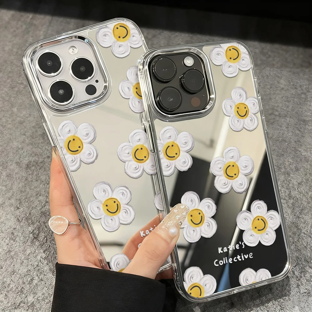 Funda de teléfono con espejo de maquillaje de lujo para iPhone 17 16 13 11 15 Pro Max 14 12 Air 16promax 17promax 15promax Funda pintada con flores
