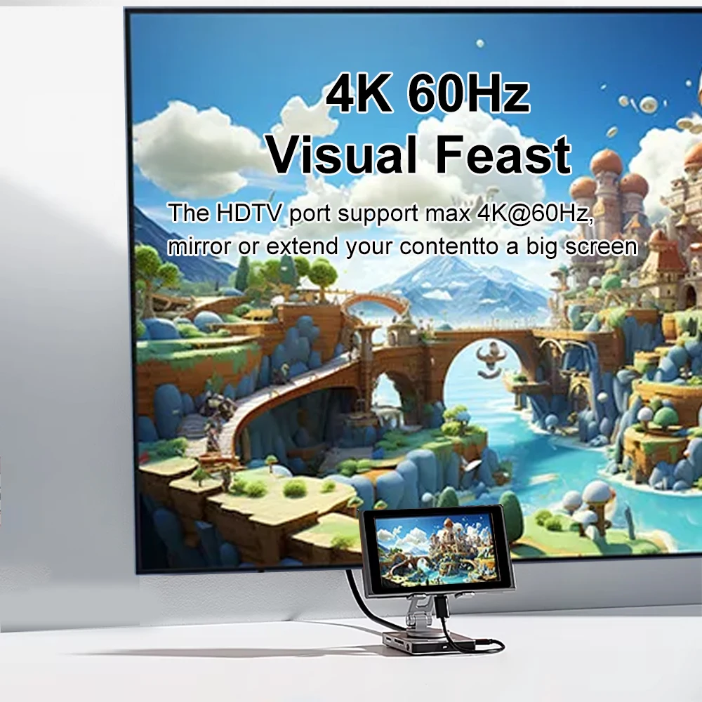 Estación de acoplamiento con soporte giratorio 8 en 1 aleación de aluminio USB C Hub tipo C a HDMI 2,0 4K 60Hz PD 100W USB 3,0 5Gbps para interruptor - imagen 2