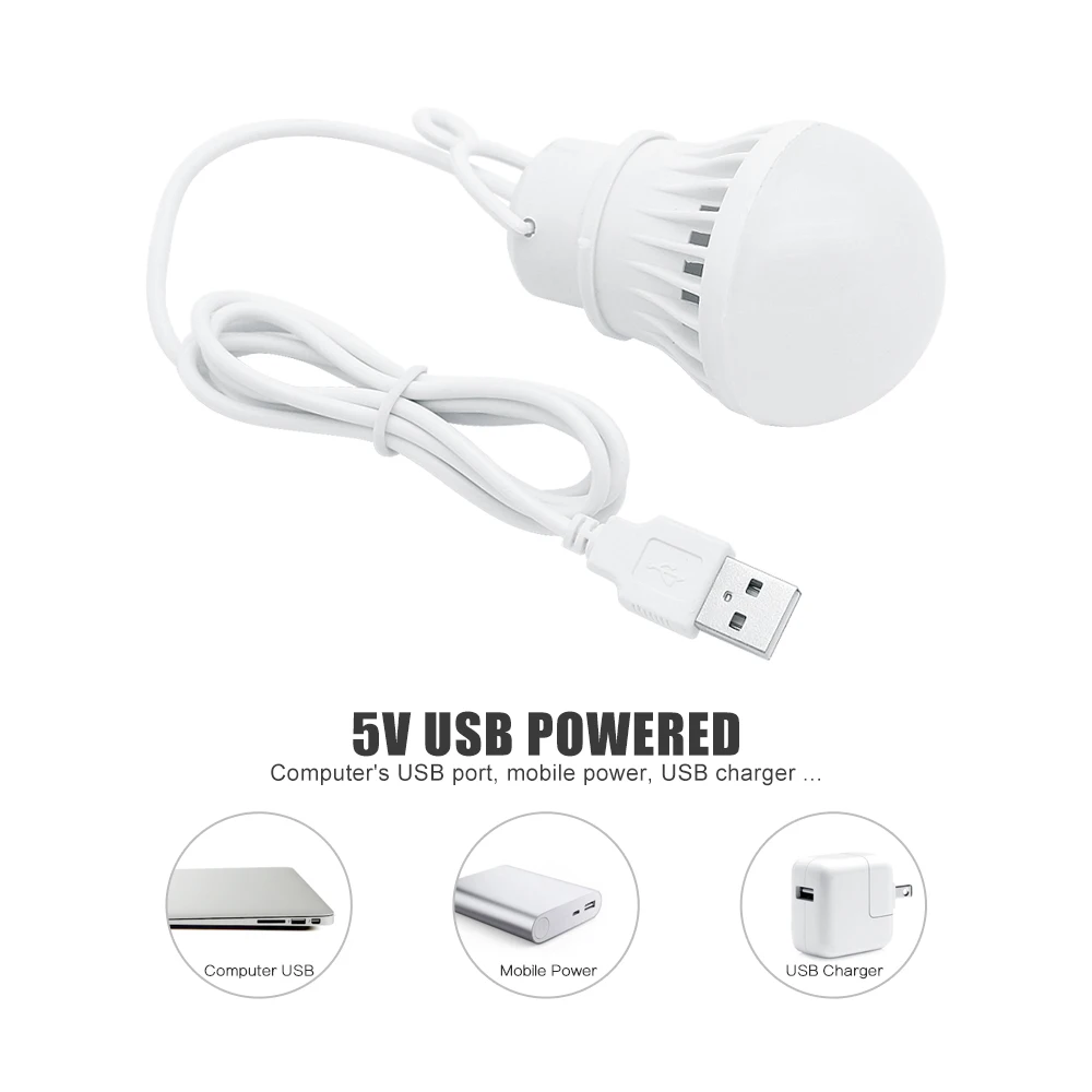 Bombilla USB de 3/5/7W, linterna portátil de 5V para acampar, lámpara LED USB para lectura de libros, iluminación para tienda de campaña al aire libre - imagen 3