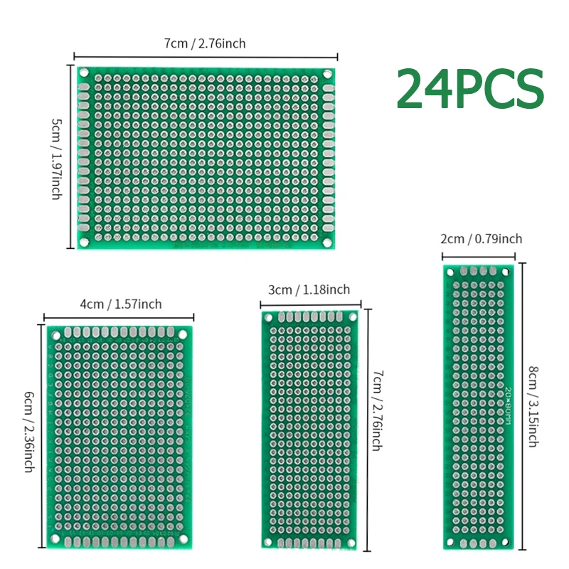 Kit PCB de 24 Uds., placa prototipo, placa de circuito de doble cara 2*8 3*7 4*6 5*7cm, Kits electrónicos de soldadura DIY