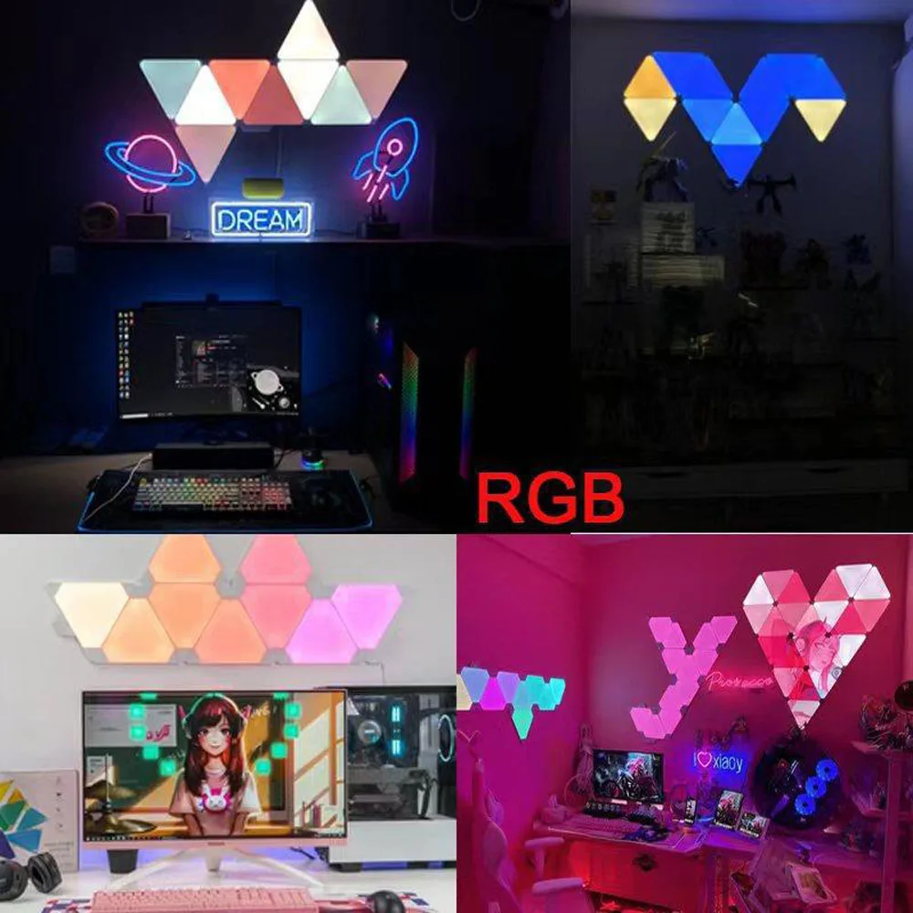 TuYa WIFI Bluetooth 5V USB lámparas triangulares atmósfera cuántica luz LED nocturna para juegos decoración de dormitorio lámparas de pared creativas - imagen 5