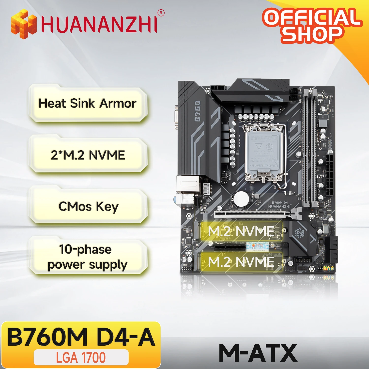 Huanzhi B760M D4-A DDR4 Placa Base Intel LGA 1700