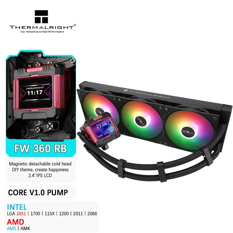 Thermalright FW 360 RB ARGB Radiador de refrigeración por agua todo en uno Soporte LGA1851/1700 AMD AM5 2,4 ''IPS LCD Enfriador de líquidos digital