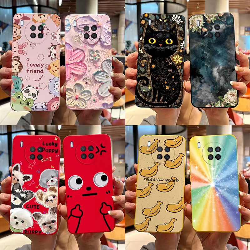 Funda de silicona para Huawei Nova 8i Honor 50 Lite carcasa bonita de dibujos animados gato negro amapola perro suave TPU contraportada para Honor 50Lite Capa
