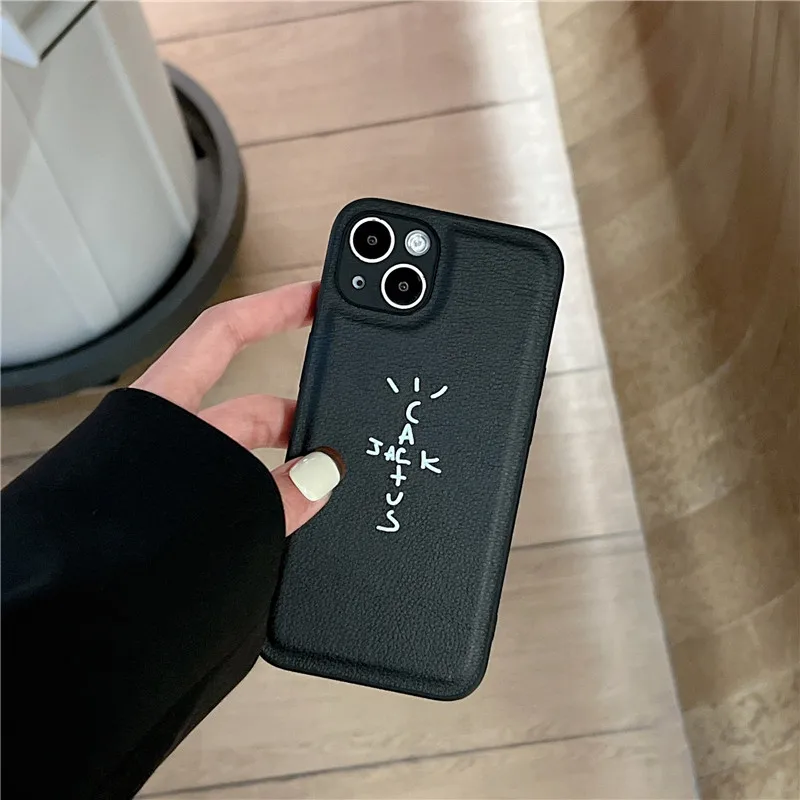 hot High street trend Travis scot hip hop soft leather case for iphone 15 13 12 11 Pro Max 7 Plus X 14Pro XS XR MAX white cover  - imagen 4