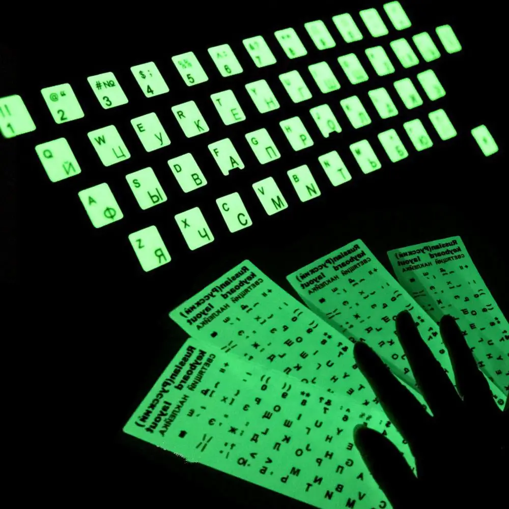 Pegatinas luminosas para teclado español, inglés, ruso, árabe, francés, para ordenador portátil, PC, teclado de escritorio, luz nocturna, pegatina a prueba de polvo - imagen 2