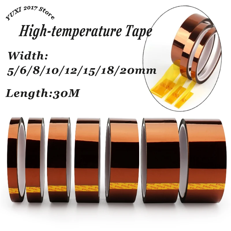 Cinta de poliimida resistente a altas temperaturas con dedo dorado de 30m de largo, cinta aislante de batería de litio antiestática para mascotas de varios tamaños