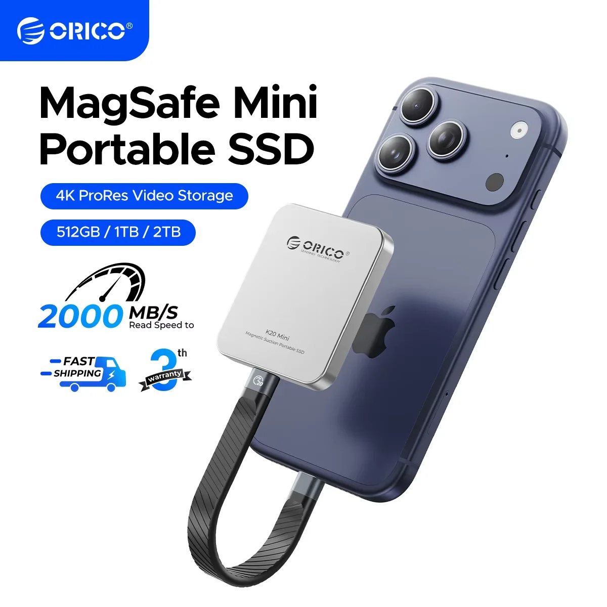 ORICO SSD Externo Magnético para iPhone 16/15 Pro – ProRes 2000 MB/s