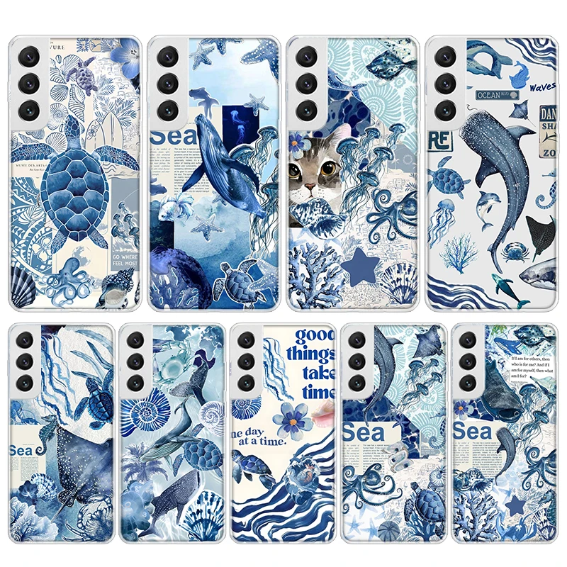 Funda de teléfono con llamada de silicona, estrella de mar, tortuga marina, tiburón, para Samsung Galaxy S23 S24 S25 Ultra S21 Plus S20 FE S22 S10 + Edge Cove