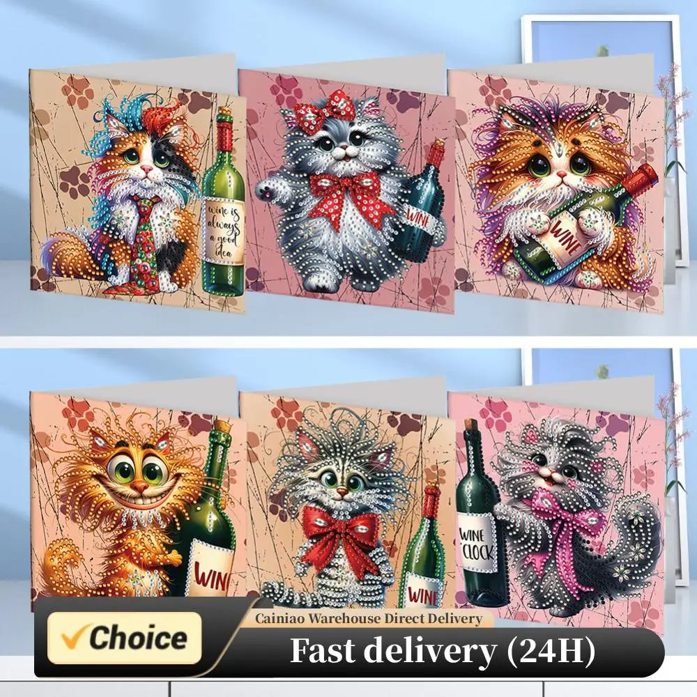 Juego de tarjetas de felicitación con pintura de diamante DIY, postales de mosaico artístico con diamantes de imitación, Kit creativo de tarjetas de cumpleaños y Acción de Gracias, 6 uds.