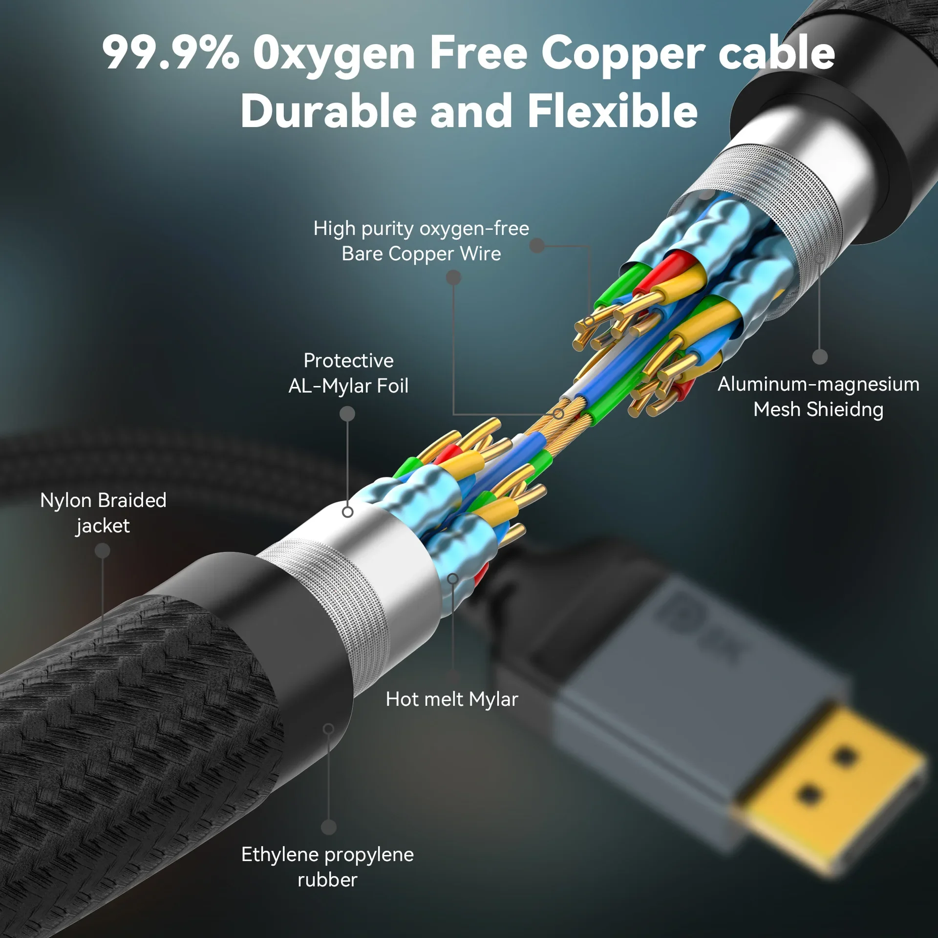 Cable 8K 60Hz DP 1,4 2M 3M Cable Displayport 4K @ 144Hz Cable macho HDR10 DP de alta velocidad para PC portátil Monitor de juegos, tarjeta gráfica - imagen 5