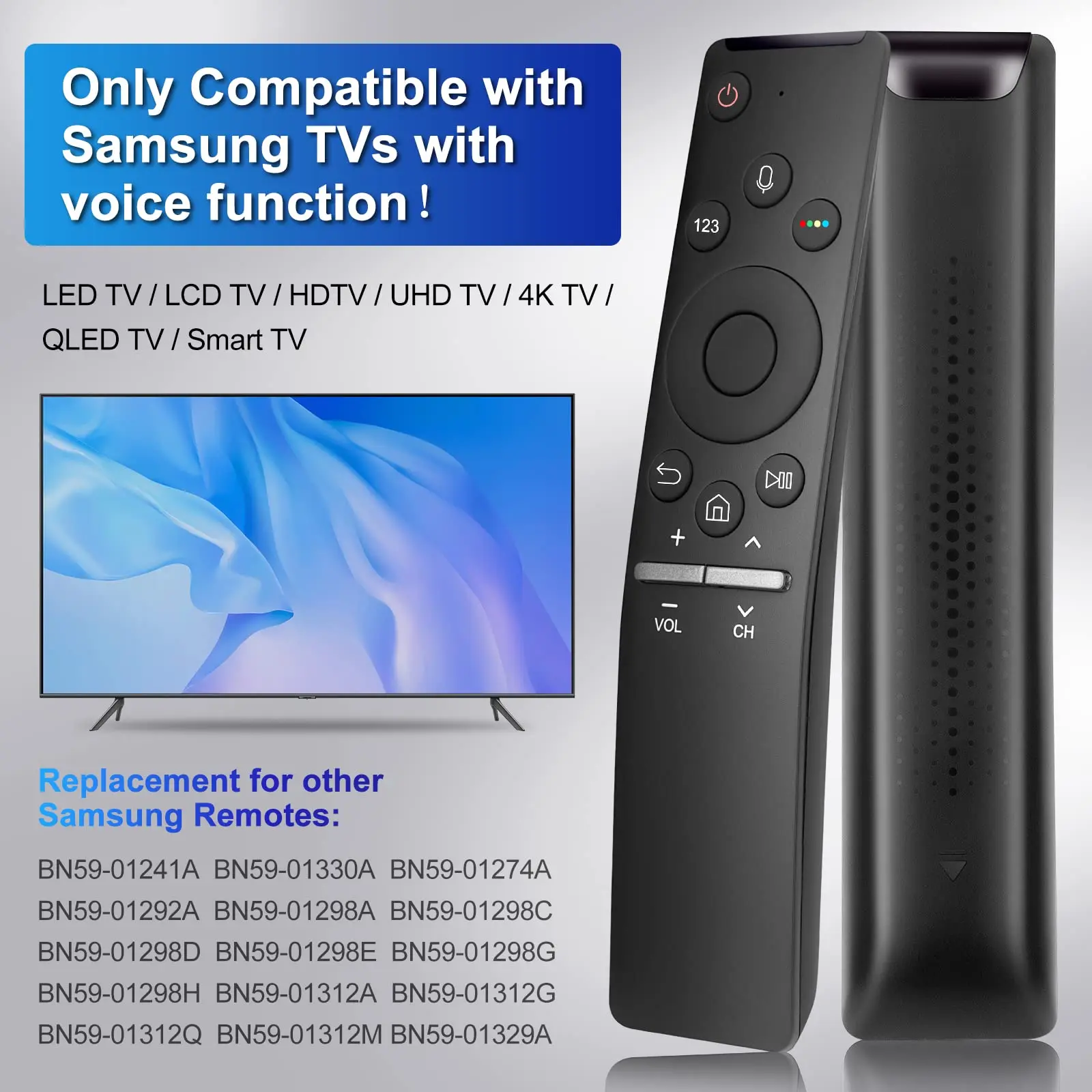 Mando a distancia de repuesto para Samsung Smart TV BN59-1266A Mando a distancia por voz universal para todas las televisores con función de voz Samsung - imagen 3