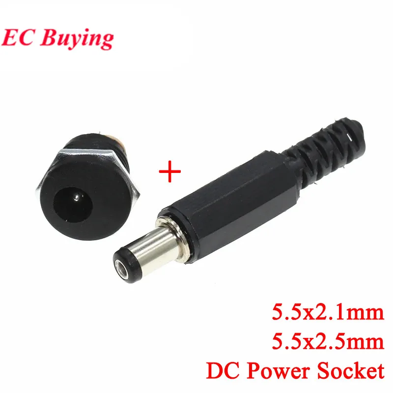 10 Uds DC-022 12V 3A enchufes macho de plástico + conector hembra de montaje en Panel 5,5*2,1mm conector de alimentación CC suministros eléctricos 5,5x2,5