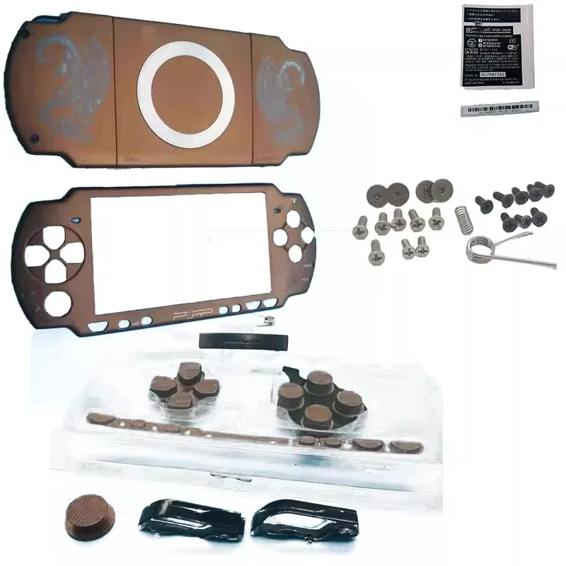 Piezas de reparación para PSP2000, carcasa de repuesto con tema Monster Hunter, carcasa inferior con placa frontal y Kits de botones completos