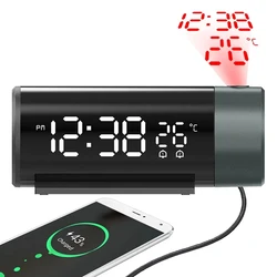 Despertador digital LED con proyección 180° y radio FM