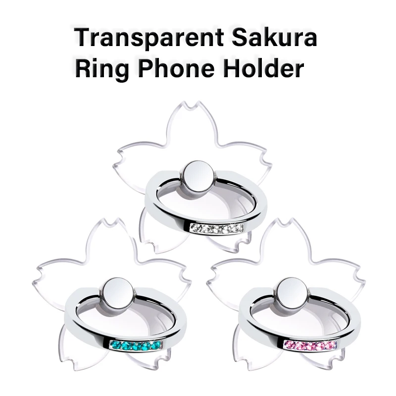 Anillo de dedo transparente Sakura, soporte para teléfono móvil para Samsung, accesorios para iPhone, soporte Universal para coche, soporte para teléfono inteligente